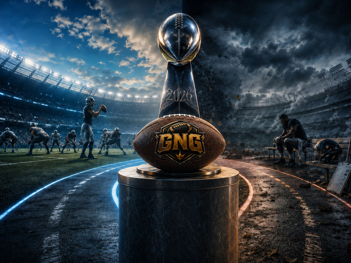 GNG Keeper League playoff vote graphic showing a football calendar debate between Week 17 and Week 18 championship formats.
