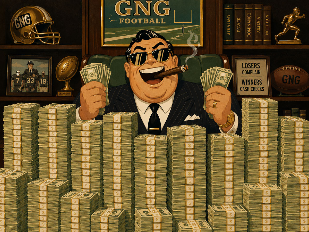 GNG Keeper League fee vote graphic showing fantasy football money, league dues, and payout options for the upcoming season.