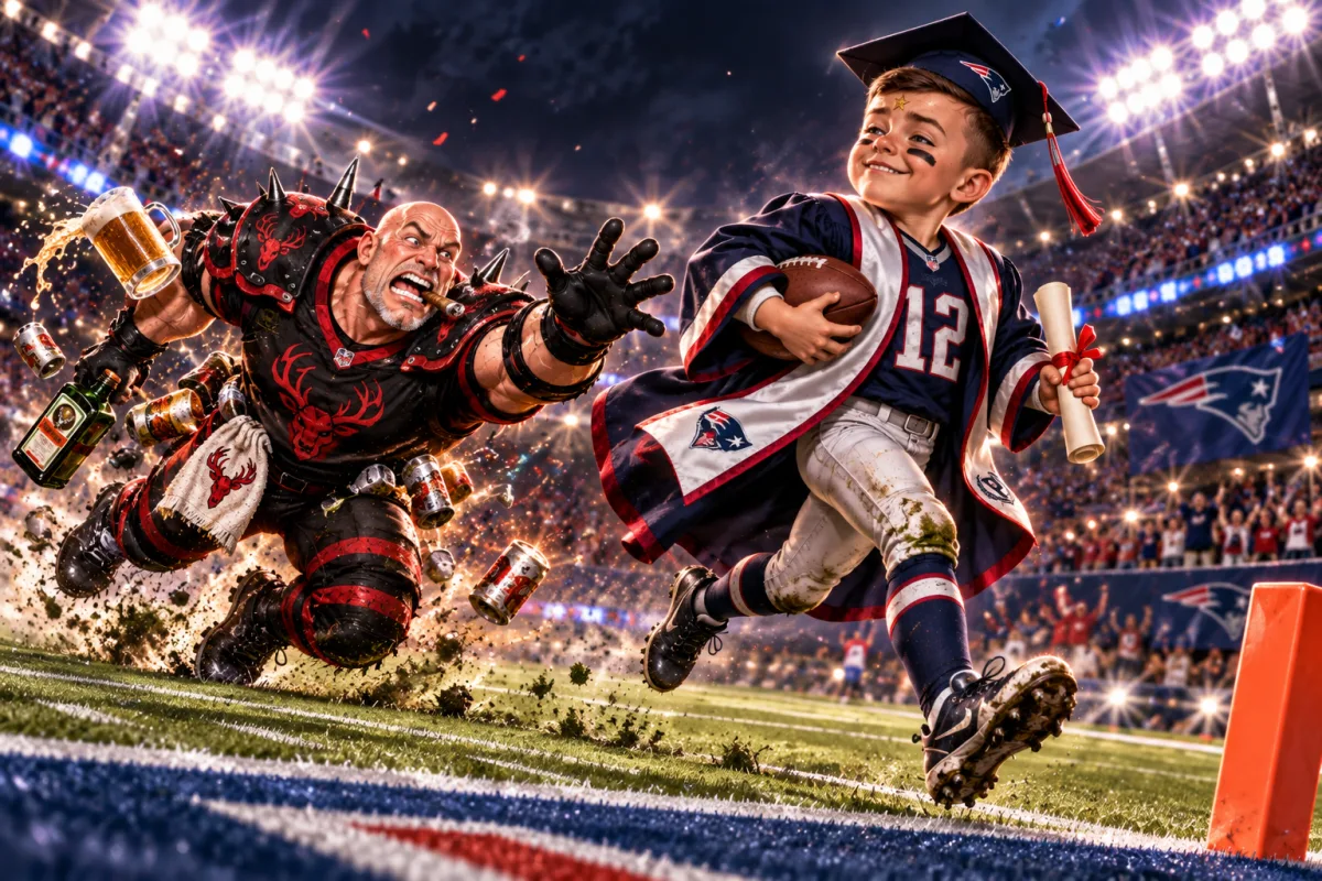 Mascot face-off art for Joe Burrow Guides Prodigies Over Cold Alcoholniks