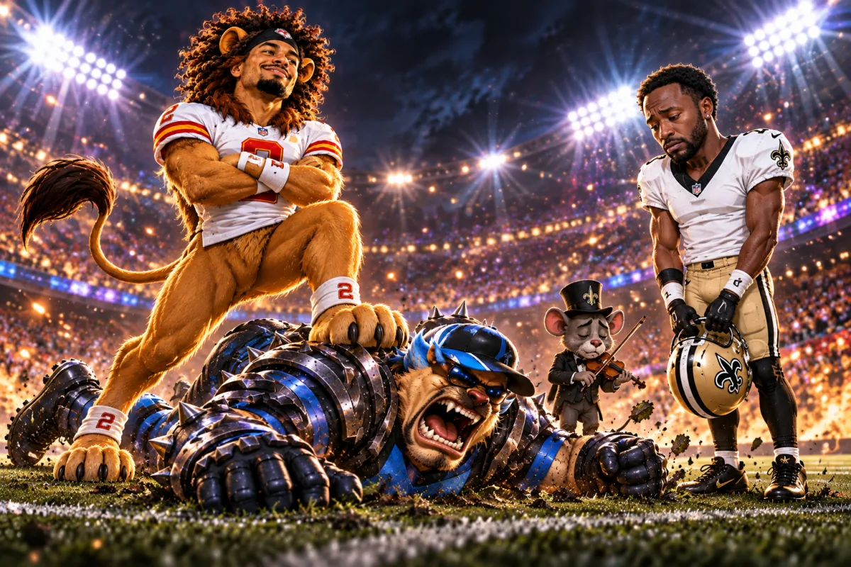 Mascot face-off art for Mike Evans Powers Egbuka Matata Rout