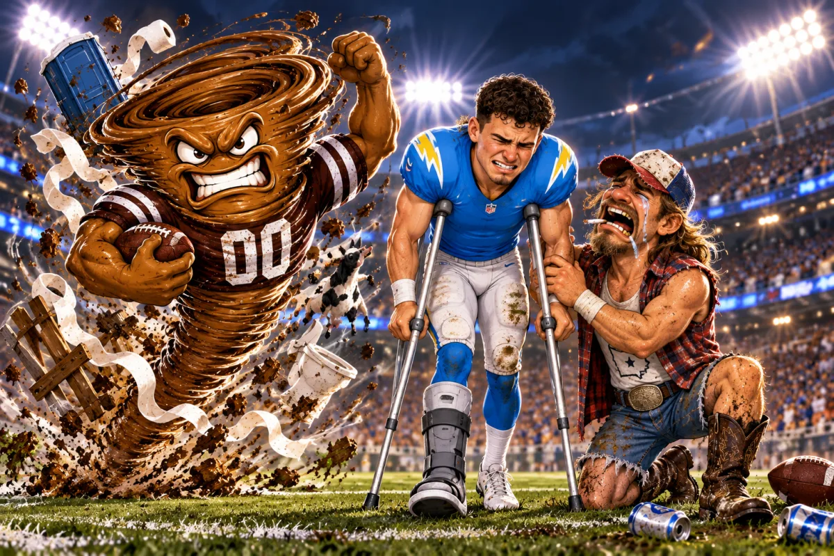 Mascot face-off art for Jonathan Taylor Carries Shartnado Over Crackas
