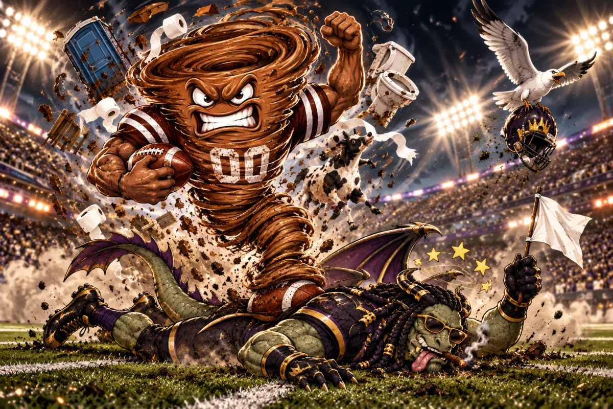Mascot face-off art for Trey McBride anchors Shartnado in 71-point beatdown