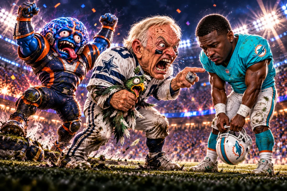Mascot face-off art for Jahmyr Gibbs demolishes The Jerrayatricians in rout