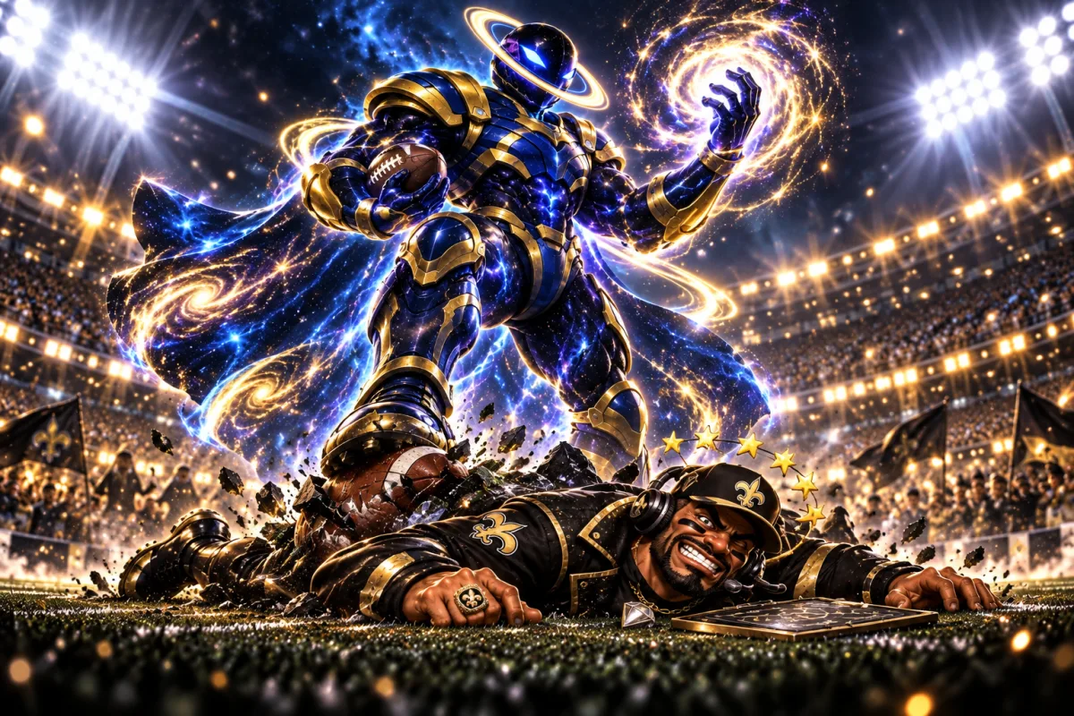 Mascot face-off art for Harold Fannin leads Spacelords over Diamond Formation