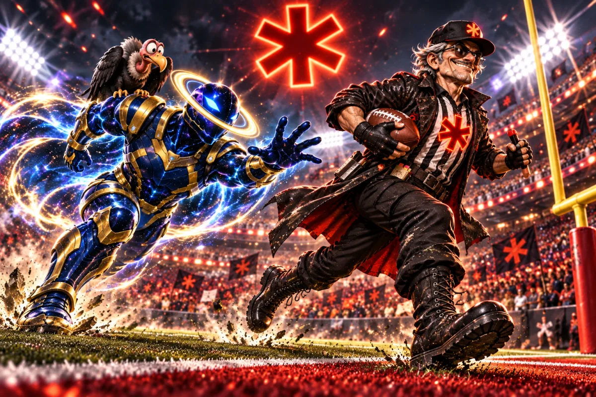 Mascot face-off art for Bijan Robinson Delivers Rivalry Beatdown