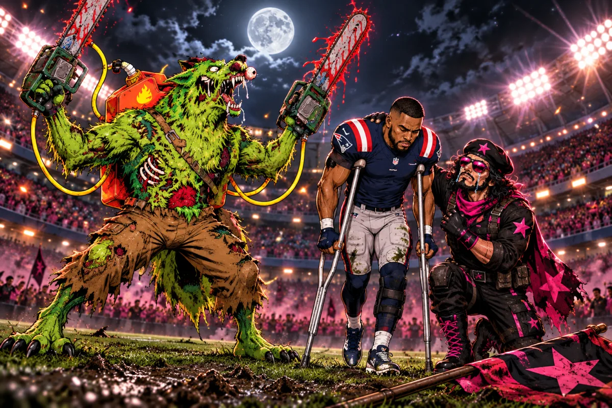 Mascot face-off art for Jaylen Warren leads Zombie Werewolves in revenge romp over Pinko Commie Bastards
