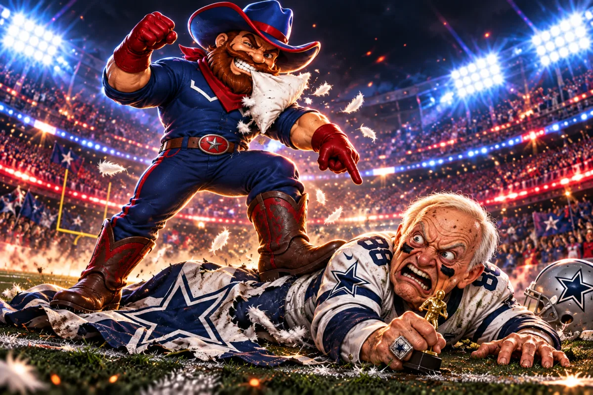 Mascot face-off art for Denver Broncos Defense Sparks Big Tex's Pillow Biters