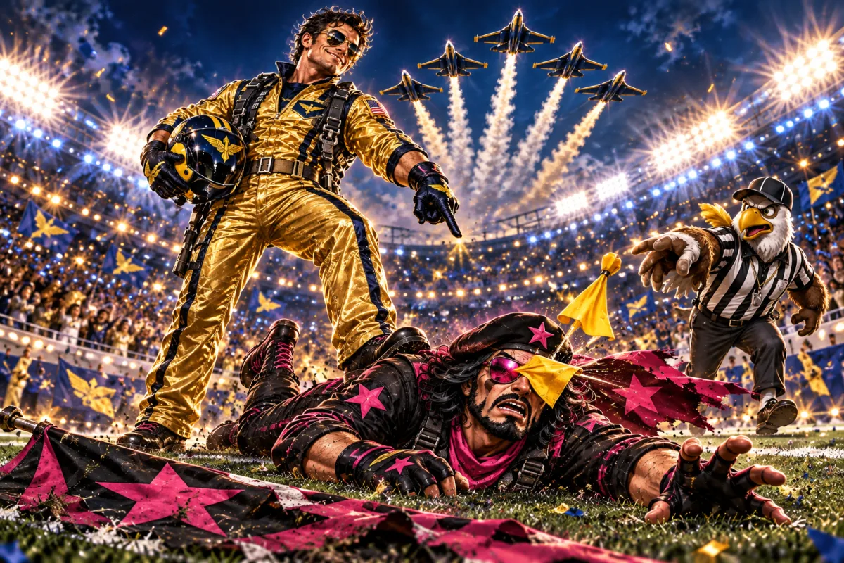 Mascot face-off art for Drake Maye and Trey McBride drive Diamond Formation to victory