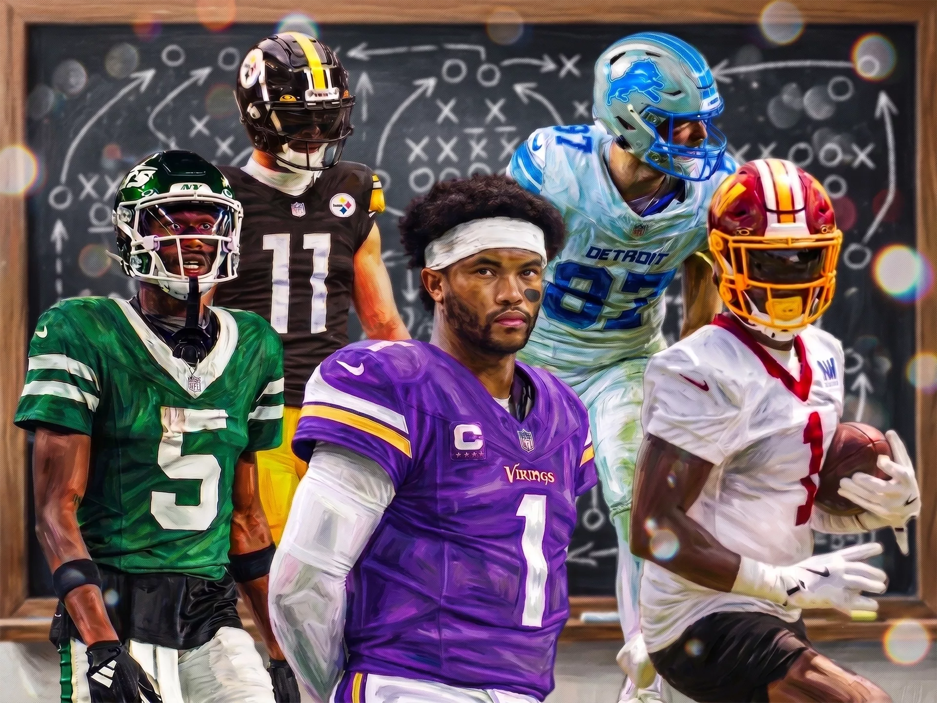fantasy football classroom with fantasy players in the room.
